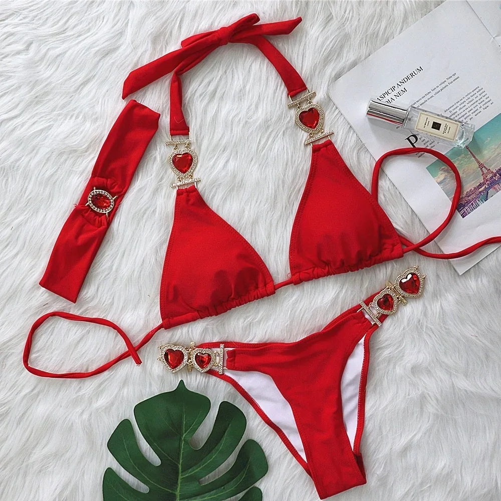 gemstone halter bikini with gemstone headband