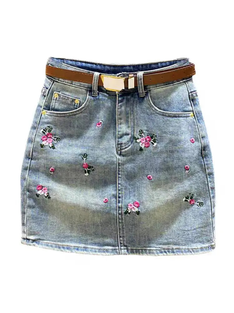 embroidery denim skirt