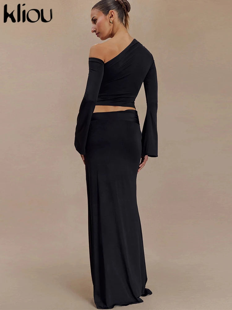 Slim Crop Tees+Matching Maxi Skirts Elegant Co ord