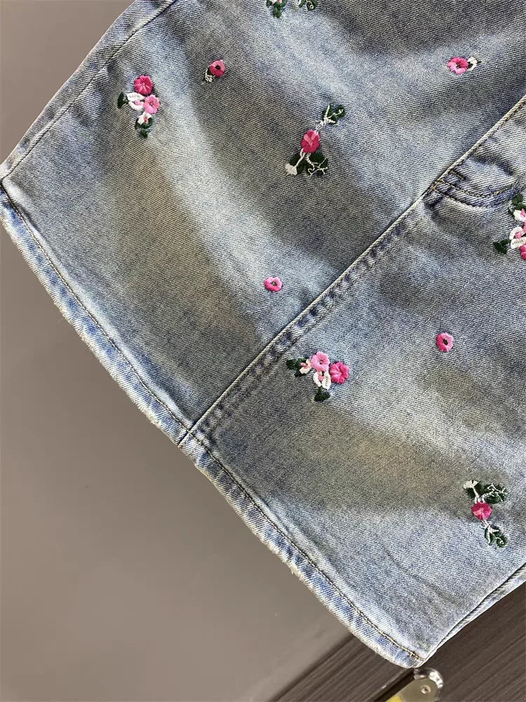 embroidery denim skirt