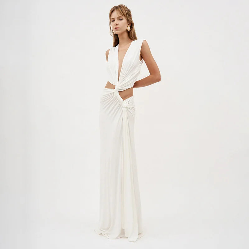 Sexy Deep V Cut Out Slit Maxi Dress