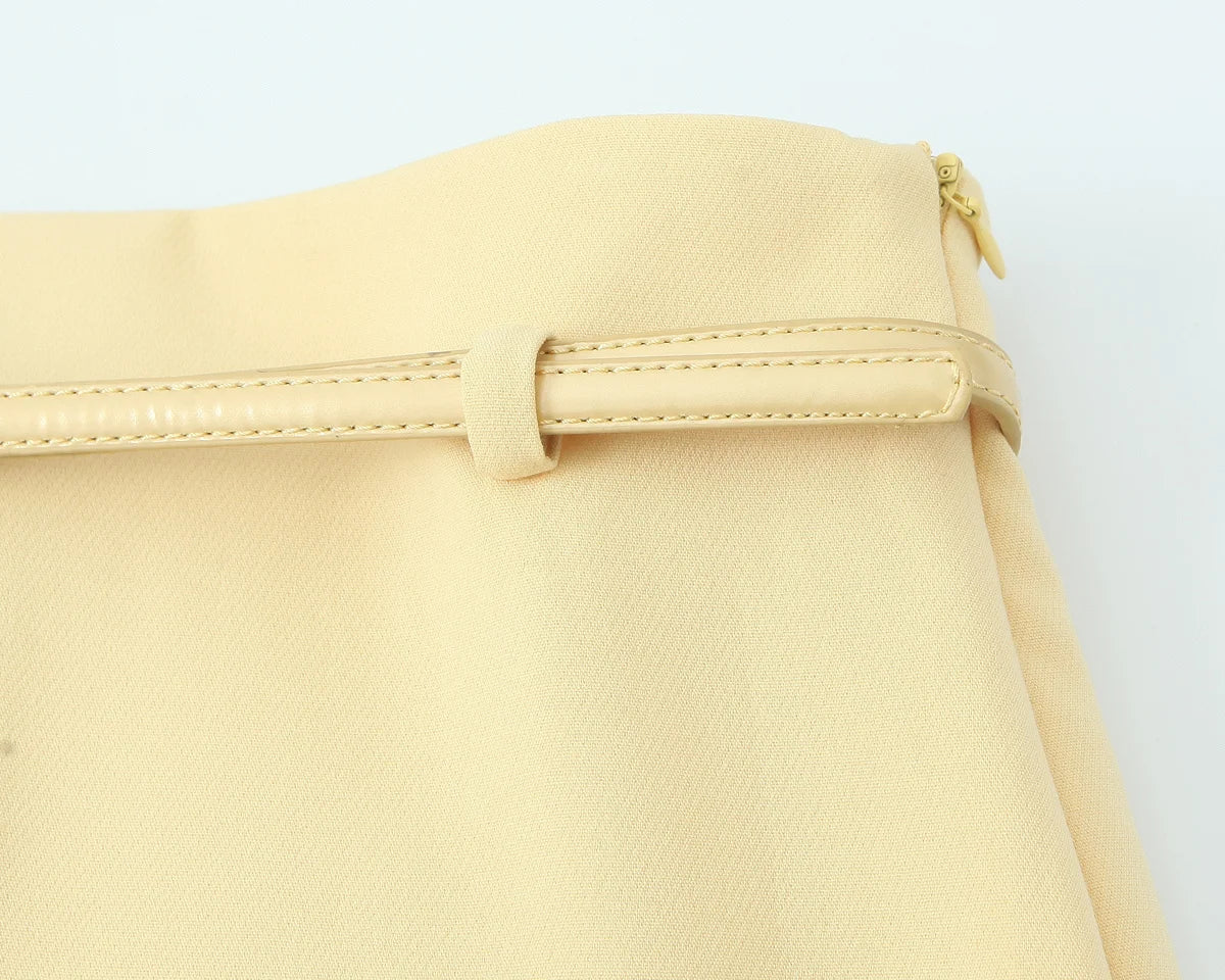 Yellow V-Neck Sleeveless Belt Tops+High Waist Pocket Belt Long Skirts