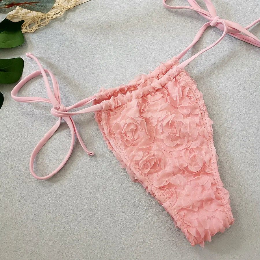 pink flower 3D bikini with sarong