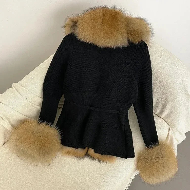 Real fox Fur Cardigan Detachable Collar