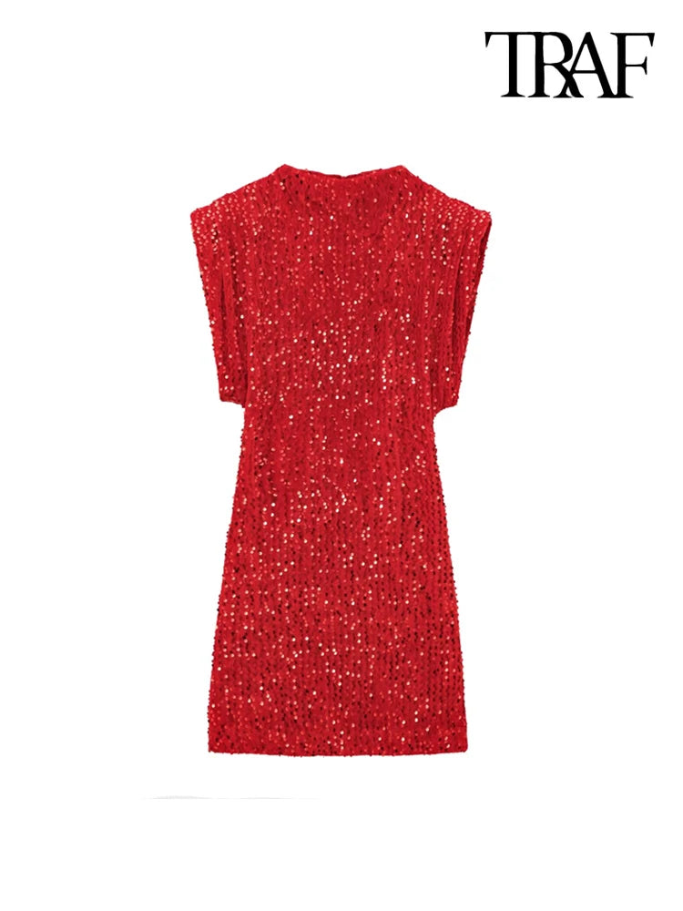 Sequined Mini Dress with Shoulder Pads