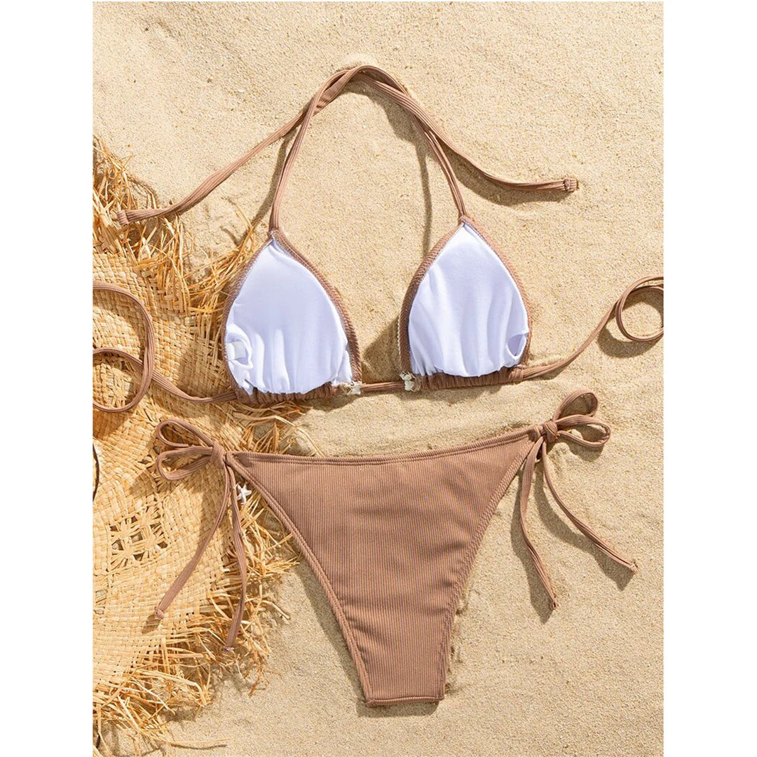 Ribbed Halter Strappy seashell Bikini