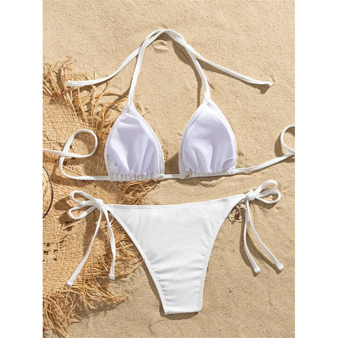 Ribbed Halter Strappy seashell Bikini