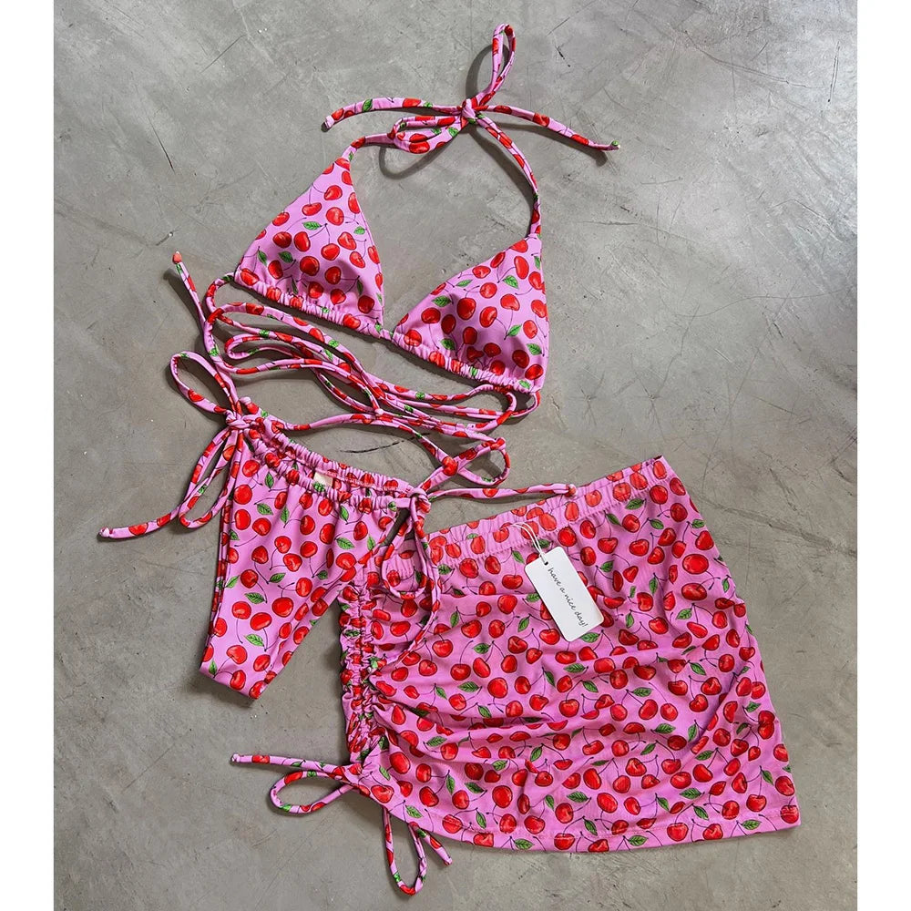 3 Pieces Bikini Set With Mini Skirt