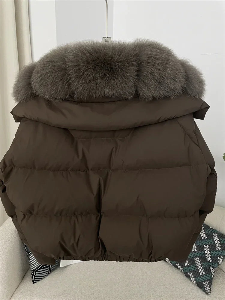 cropped duck down winter coat with real fox fur