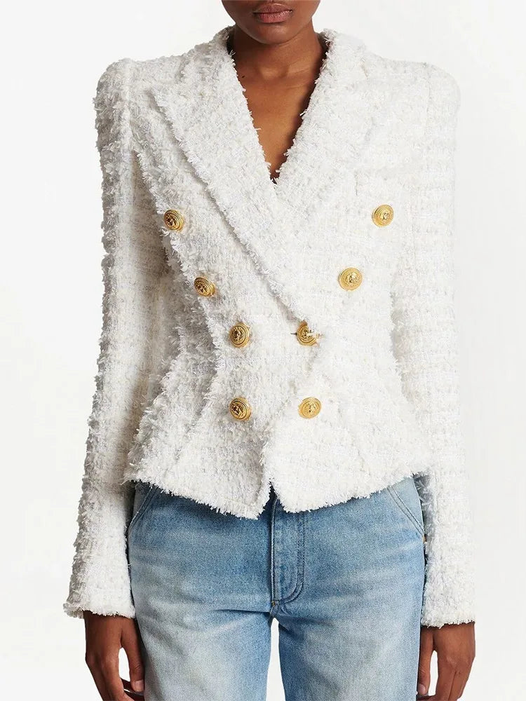 Double Breasted White Jackets Tweed