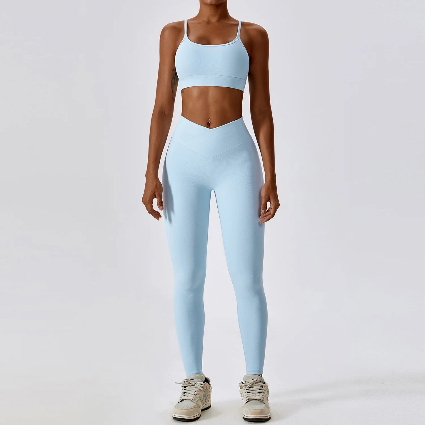 Rib Tracksuits Sports Bra Gym Leggings Sports Suits