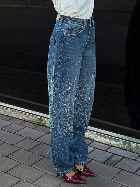 Rhinestone Wide Leg Lady Jeans