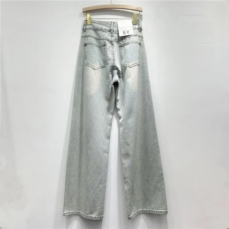 straight leg cross diamond design jeans