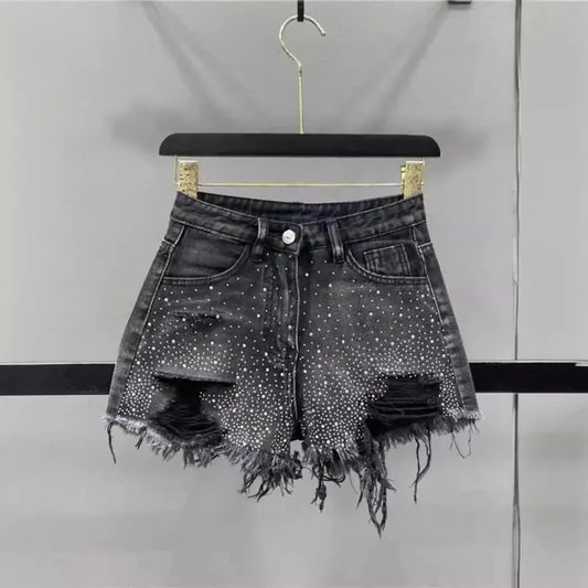 High Waist Diamond Denim Shorts