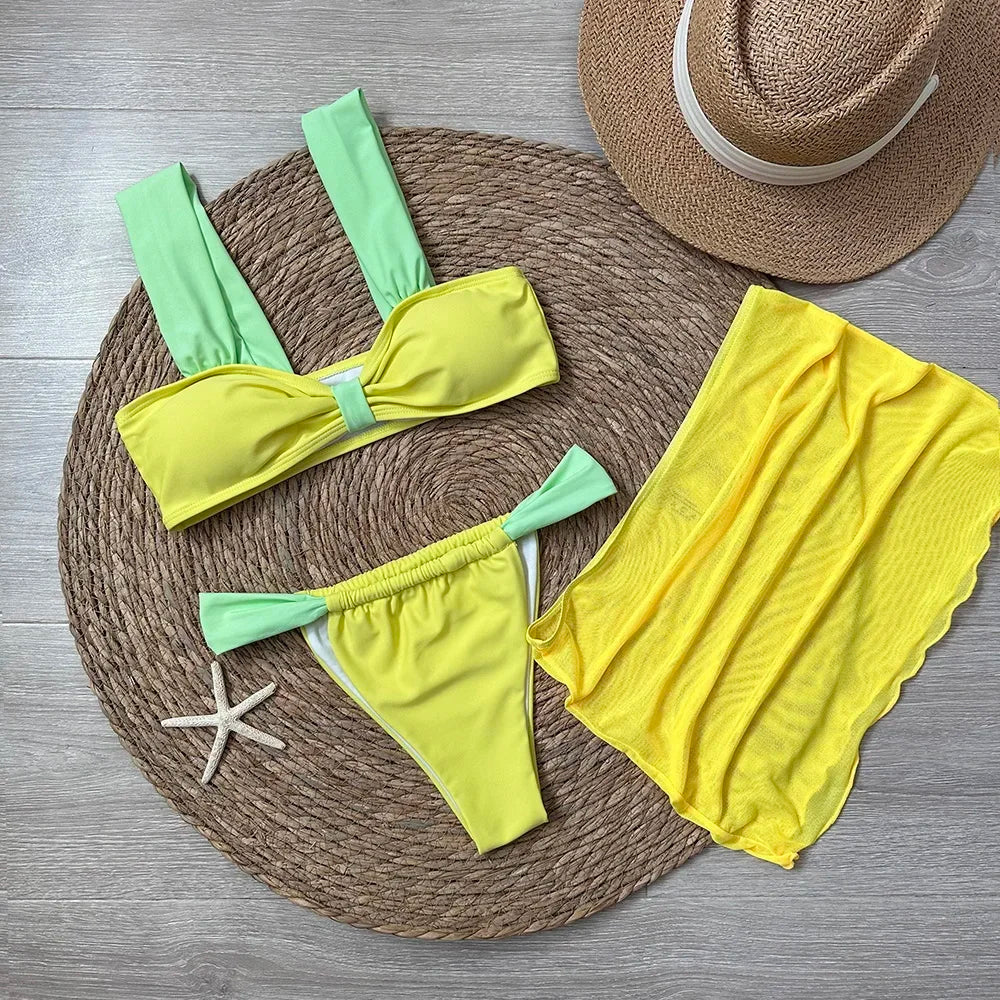 3 Pieces Bikini set with mini skirt