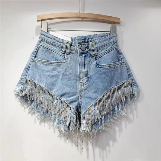 denim shorts rhinestone design