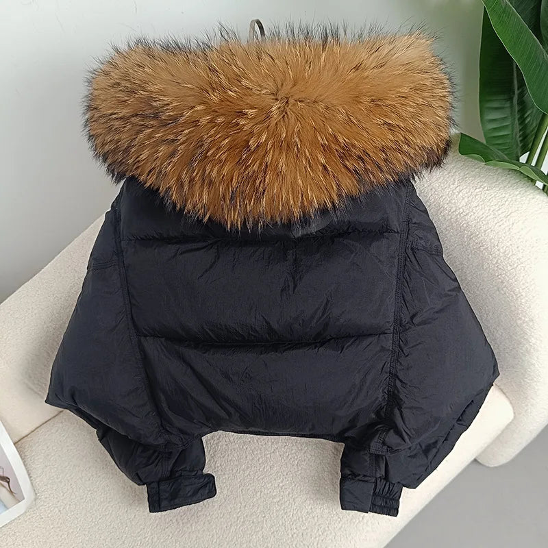 cropped Real Fox Fur and Raccoon Fur Collar detachable hood