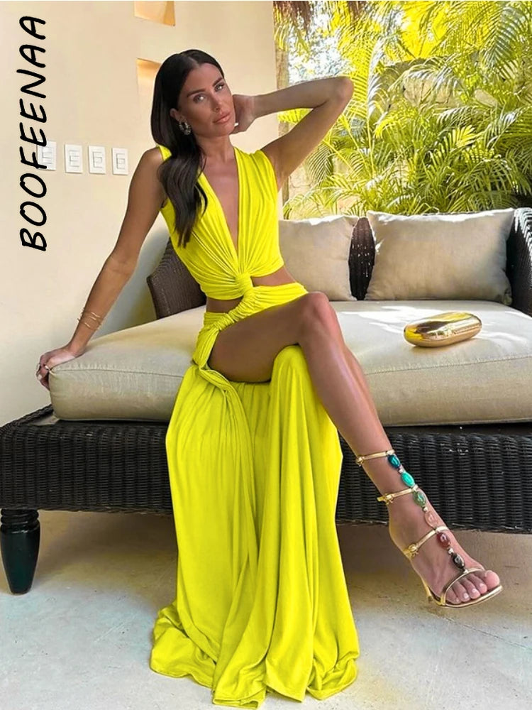 Sexy Deep V Cut Out Slit Maxi Dress