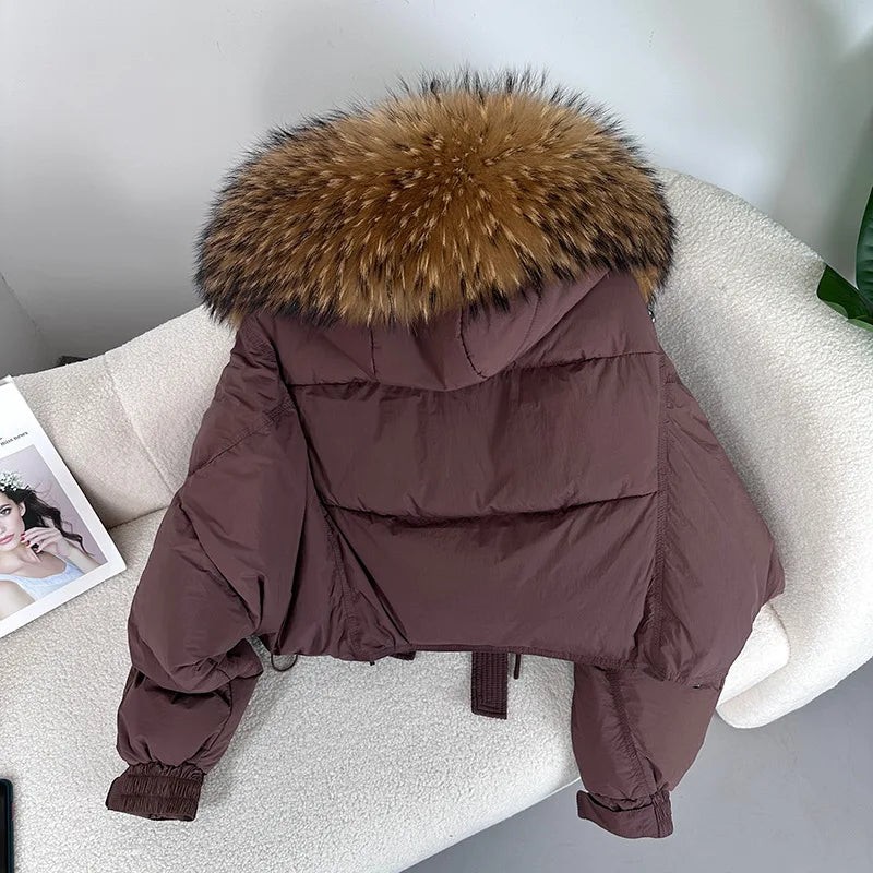 cropped Real Fox Fur and Raccoon Fur Collar detachable hood