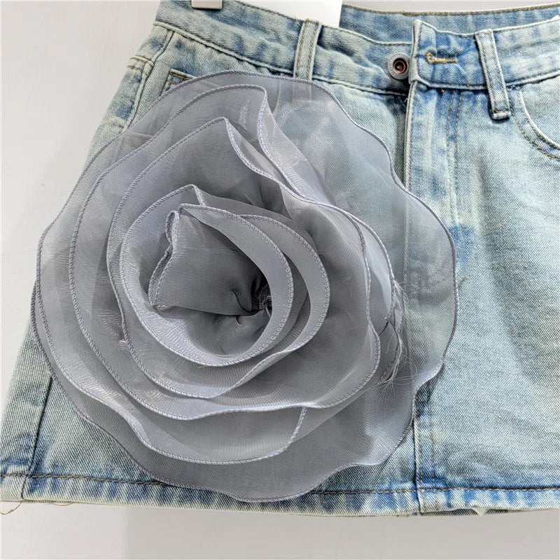 3D Flower Floral Denim Skirt