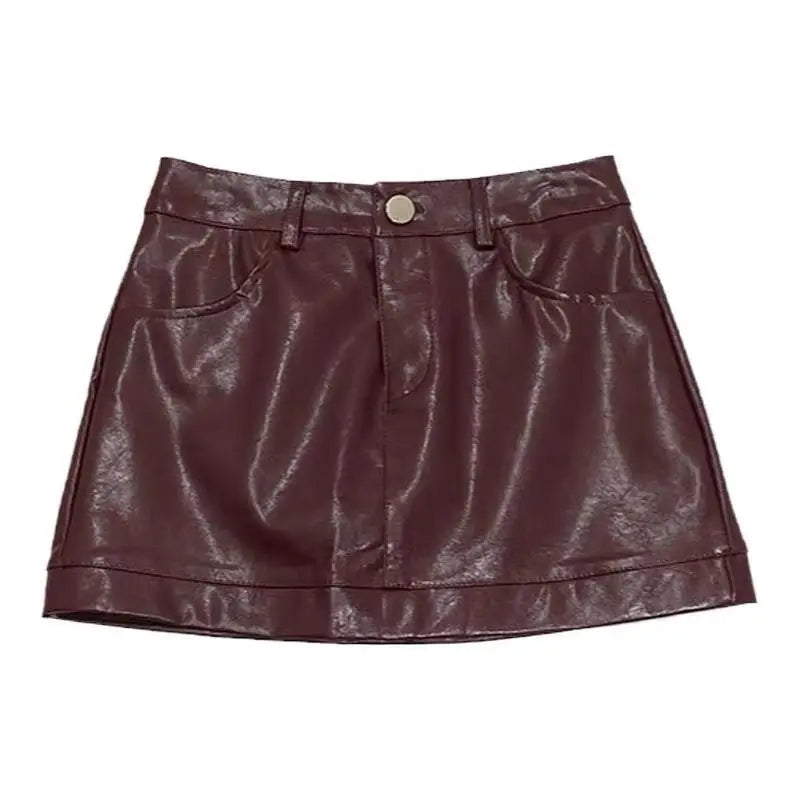 Black and wine red leather skirt