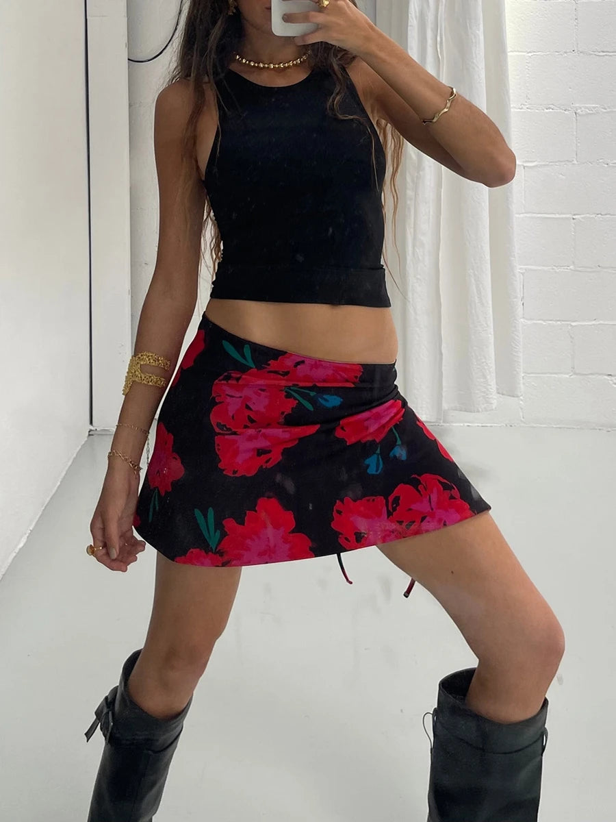 Mini Skirts for Womens Summer Low Waist Tie Dye and flower print