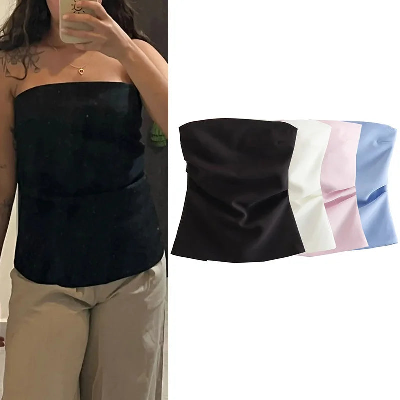 off Shoulder Ruched Backless Tube Top