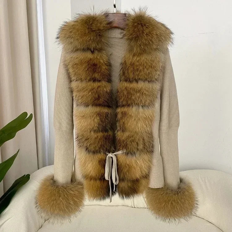 Real fox Fur Cardigan Detachable Collar