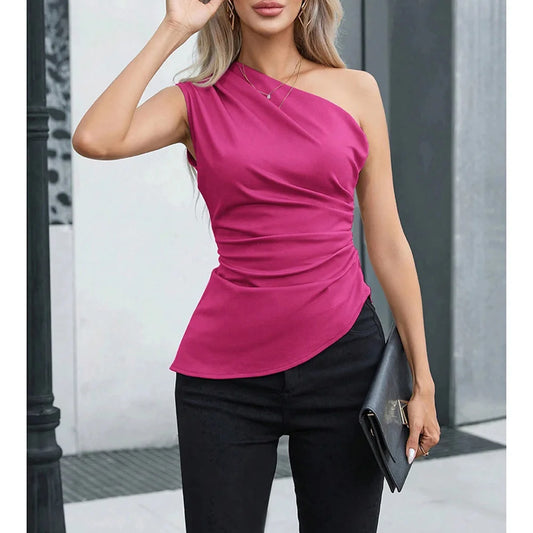 Women's Sleeveless One-Shoulder Skinny Fit Vest