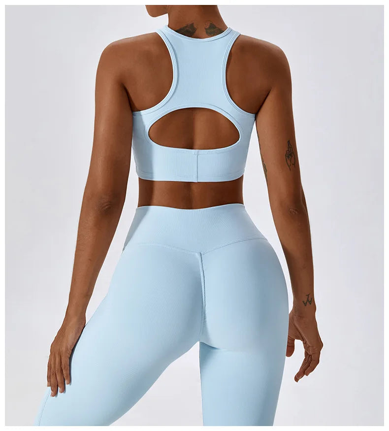 Rib Tracksuits Sports Bra Gym Leggings Sports Suits