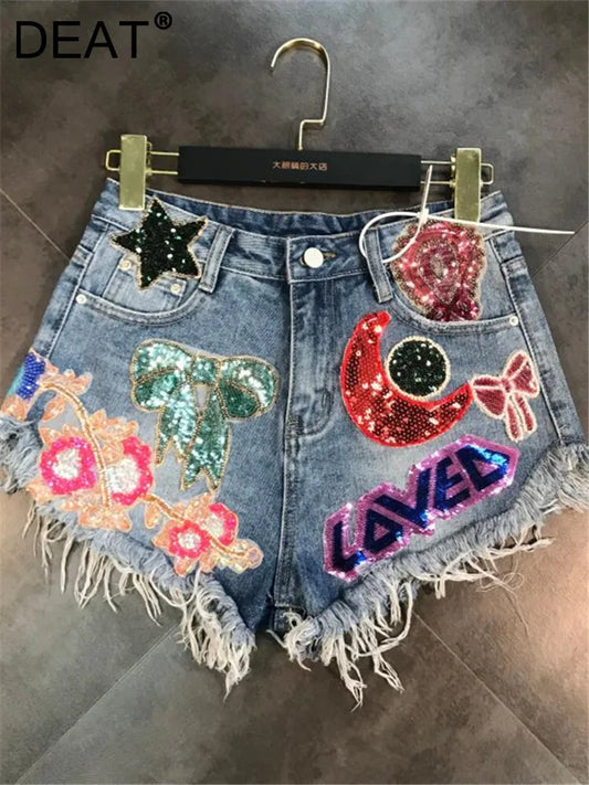 Embroidery Patch Raw Denim Shorts