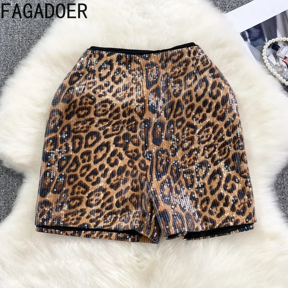 animal print sequin shorts