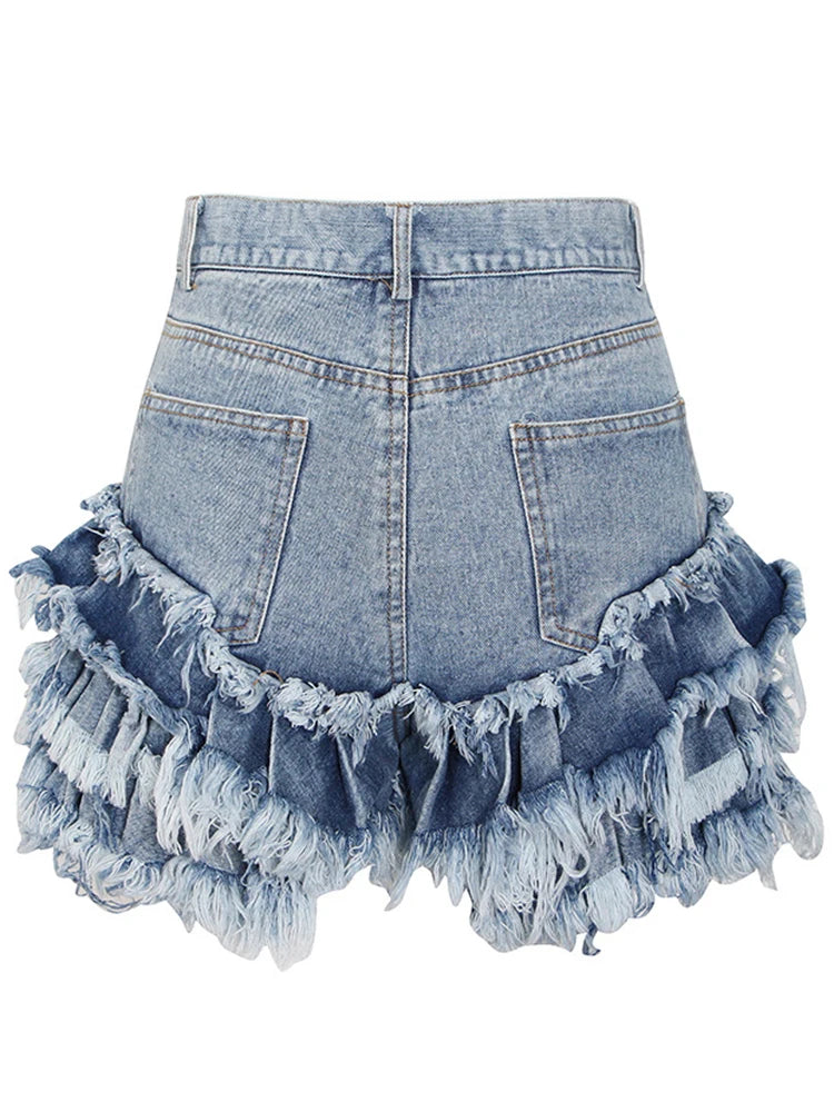 Solid Patchwork Folds Denim Short