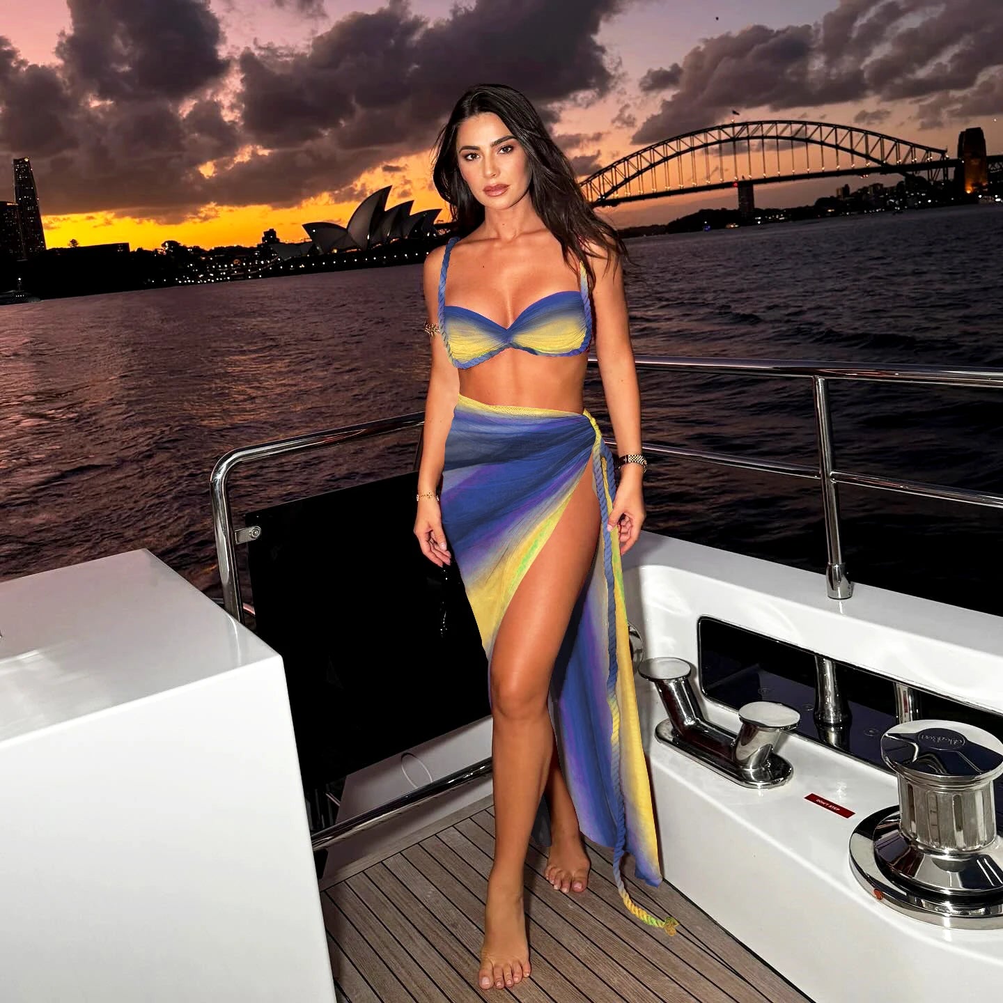 3 piece multi colour Knot Bikini With Cover Up