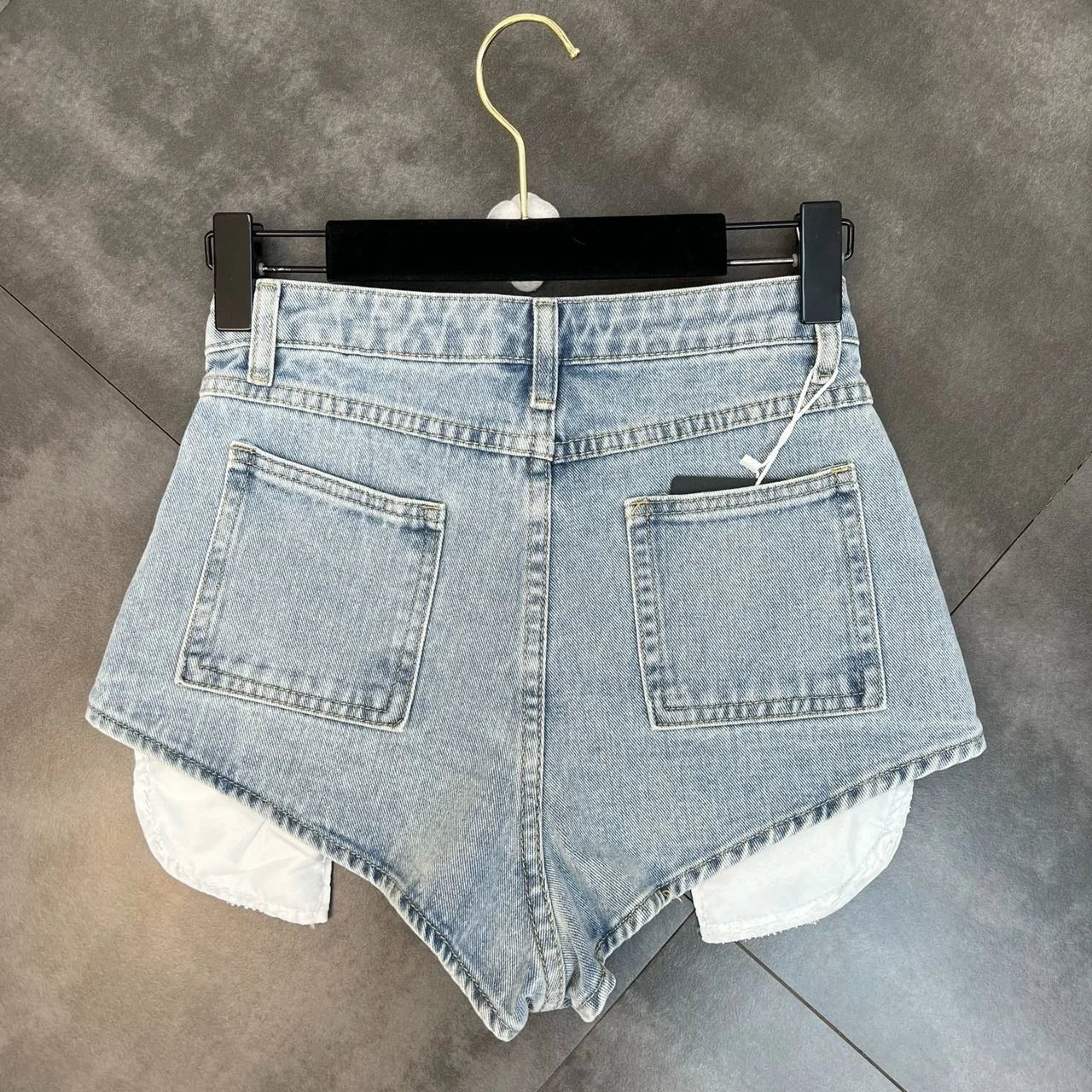 Rhinestone Pockets Light Blue Denim Shorts