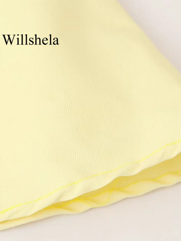 Yellow Pleated Bandage Asymmetrical Tops