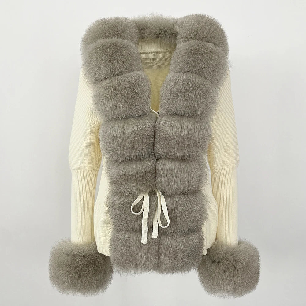 Real fox Fur Cardigan Detachable Collar