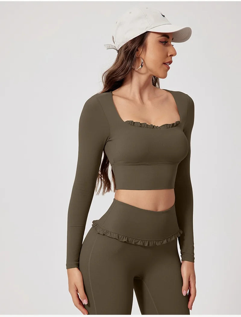 Womens long sleeve ruffle activewear