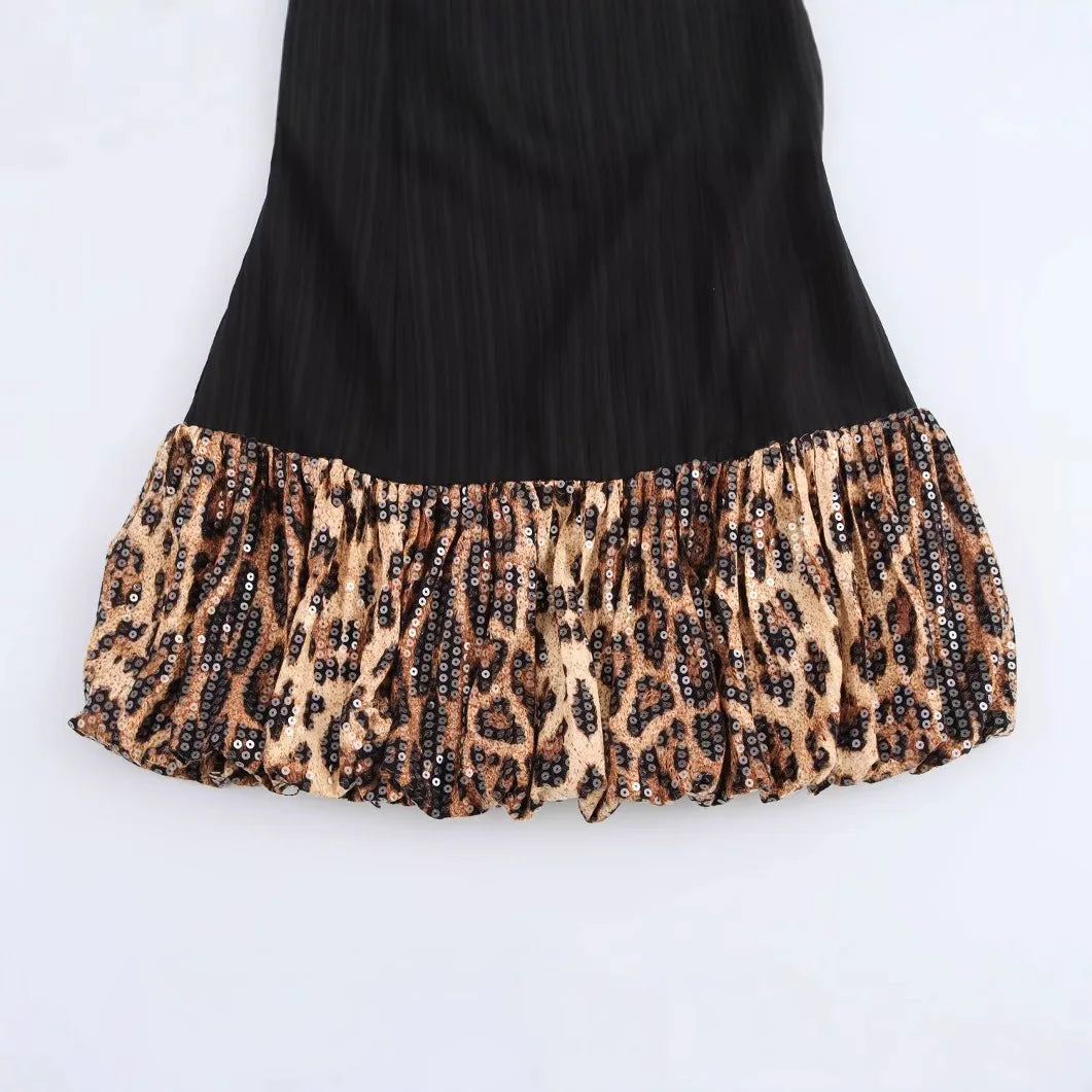 Strapless Dress Women Leopard Sequin Mini Dresses