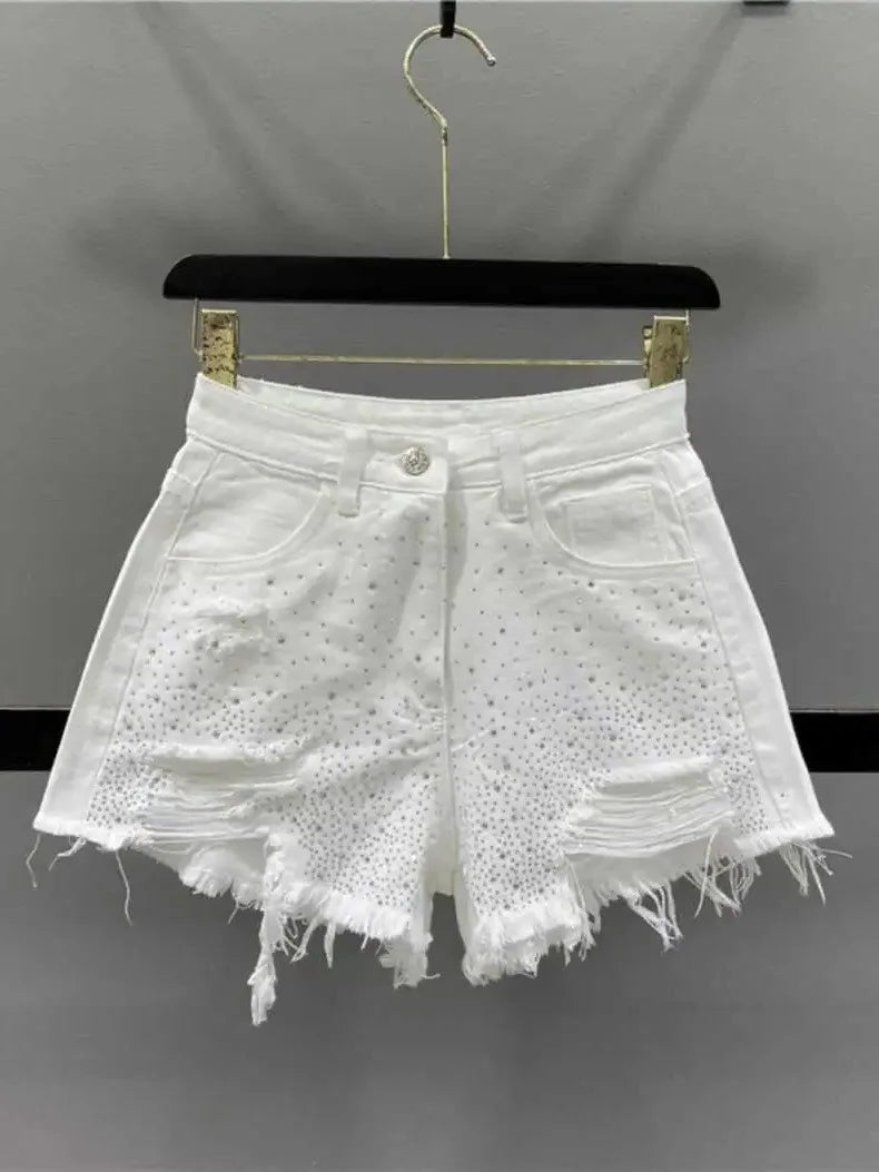 High Waist Diamond Denim Shorts