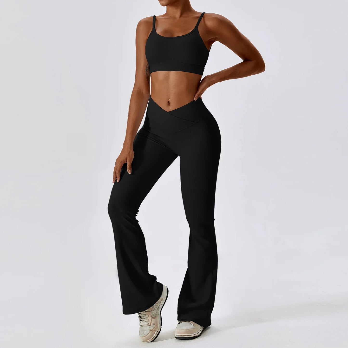 Rib Tracksuits Sports Bra Gym Leggings Sports Suits