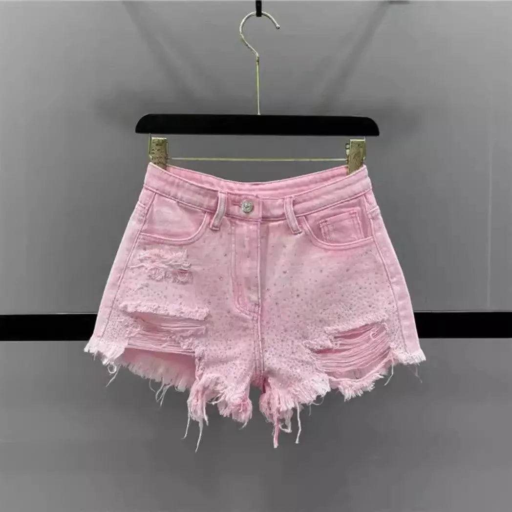 High Waist Diamond Denim Shorts