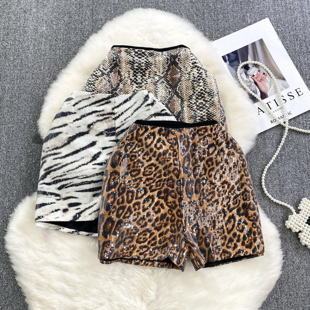 animal print sequin shorts