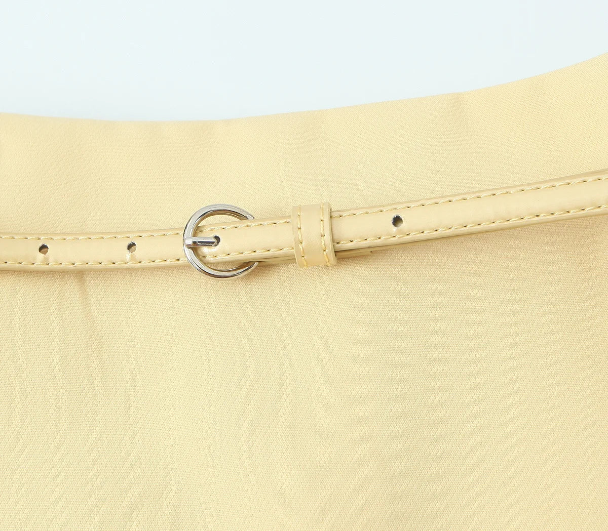 Yellow V-Neck Sleeveless Belt Tops+High Waist Pocket Belt Long Skirts