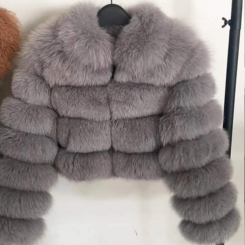 Women Winter Short collar Natural real Fox Fur