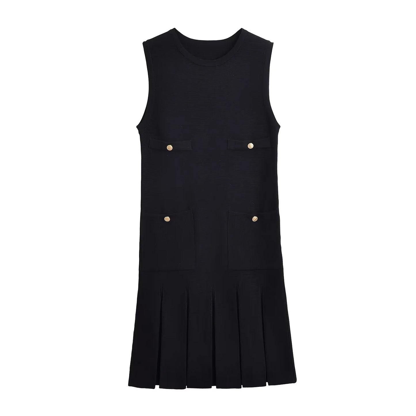 Sleeveless O-neck Pocket Mini Dresses