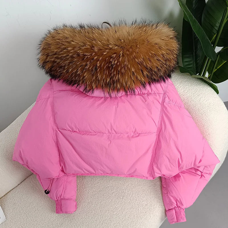 cropped Real Fox Fur and Raccoon Fur Collar detachable hood