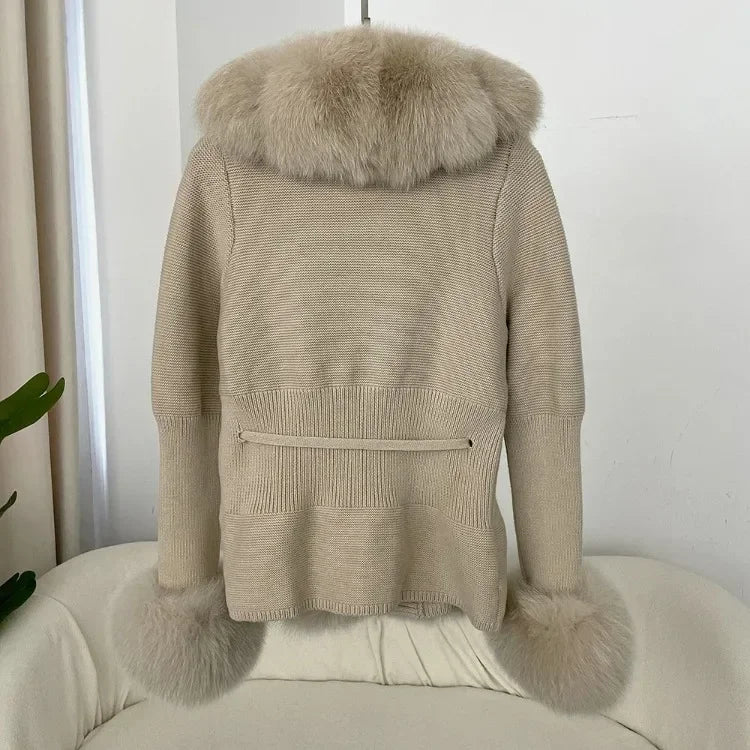 Real fox Fur Cardigan Detachable Collar