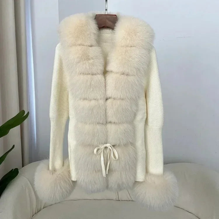 Real fox Fur Cardigan Detachable Collar