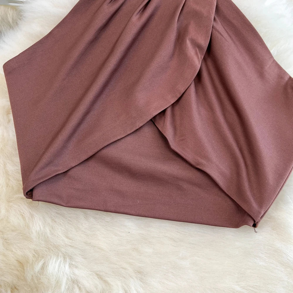 Solid Skirts Suit Halter Cropped Tops Bodycon